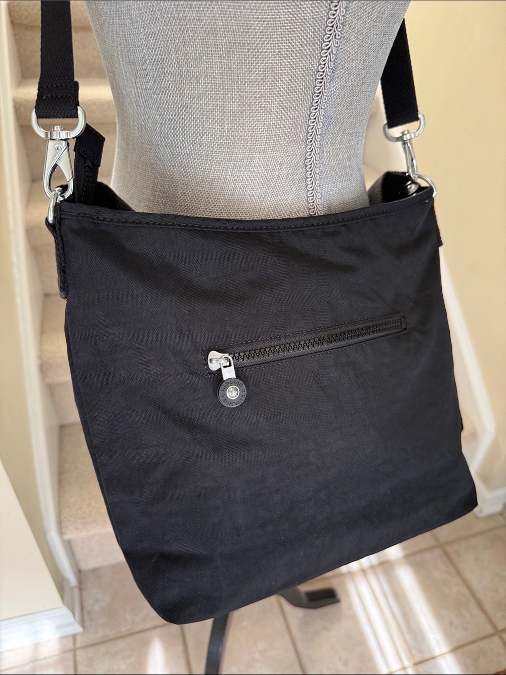 New Kipling Belammie Black Nylon Crossbody or handle Bag with Monkey Keychain. - Picture 6 of 14